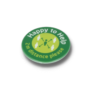 Happy To Help Social Distancing Badge 45mm