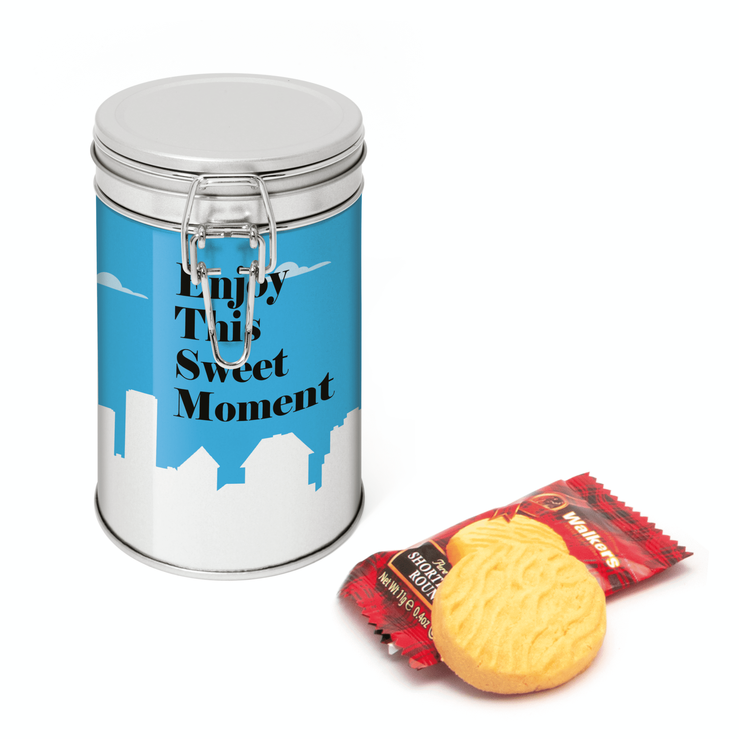 Flip Top Tin - Silver - Shortbread Biscuits - Image 1